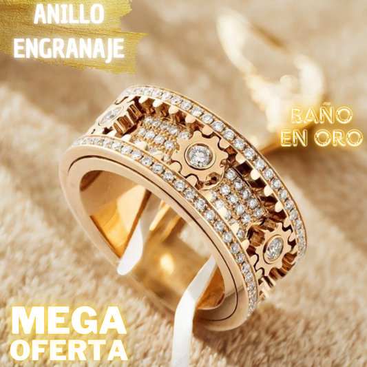 ANILLO ENGRANAJE LAMINADO EN ORO 18K Y DIAMANTES DE LABORATORIO